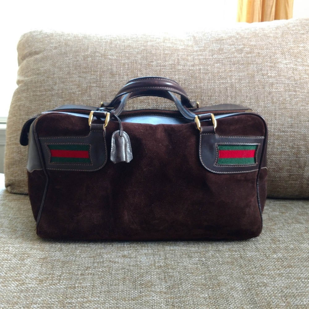 Vintage Gucci Brown Suede Travel Overnight Bag - Picture 2 of 8